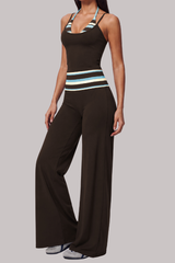 Women's Fall Vintage Halter Tank Top And Fold-Over Pant Sets