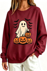 Women's Fall Halloween Spooky Ghost Pumpkin Sweatshirt