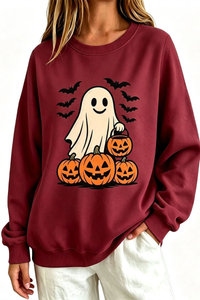 Women's Fall Halloween Spooky Ghost Pumpkin Sweatshirt