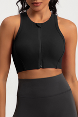 Women's Ribbed Front Zipper Racerback High Impact Sports Bra