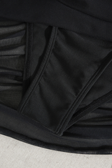 Women's Asymmetric Mesh Panel Side Pleated Swimsuit