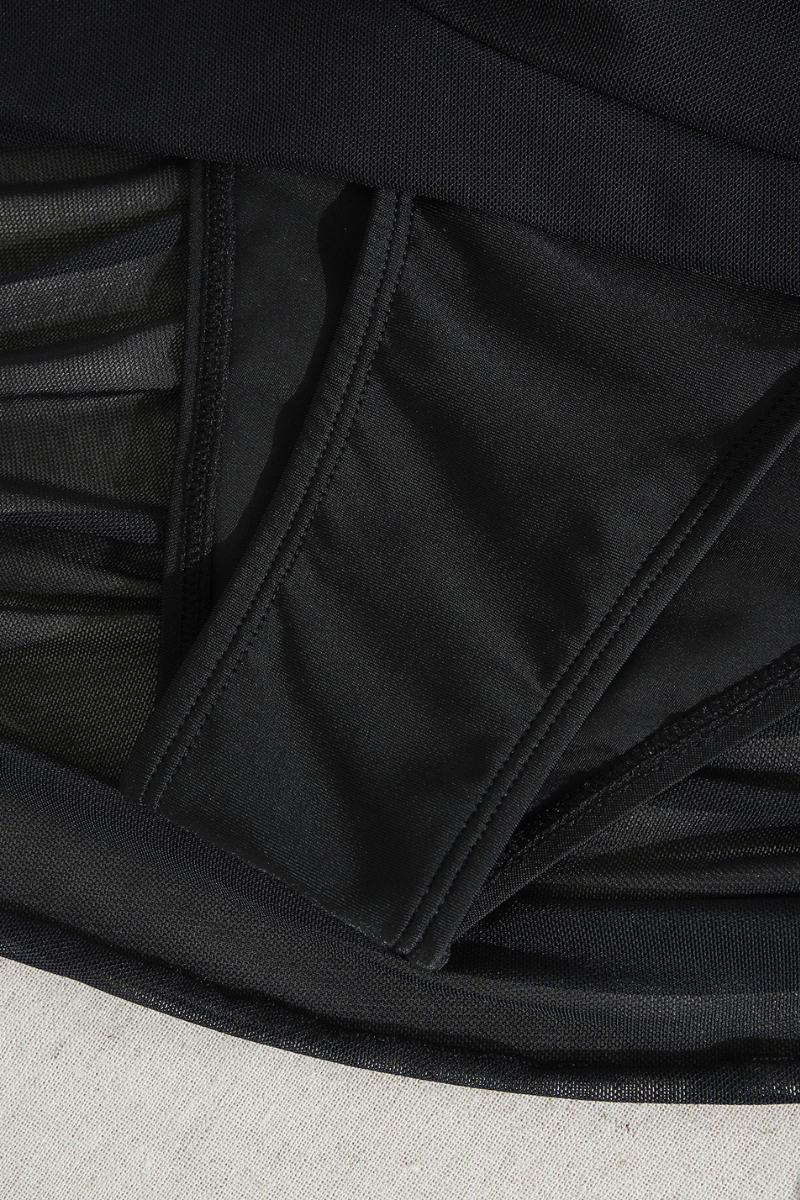 Women's Asymmetric Mesh Panel Side Pleated Swimsuit