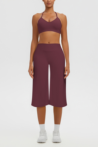 Women's Halter Bra & Wide Leg Yoga Cropped Pants Set