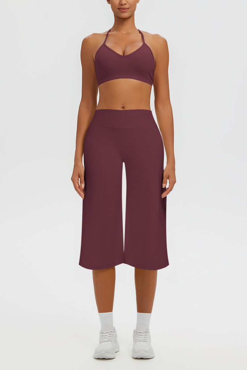 Women's Halter Bra & Wide Leg Yoga Cropped Pants Set