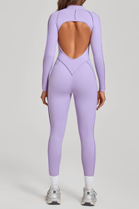 Women's Half-Zip Open Back Jumpsuit with Contoured Seams