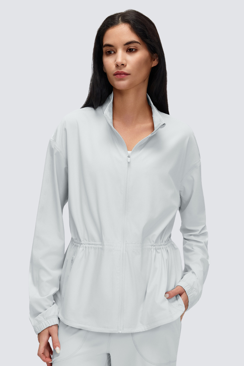 Women's Windproof Drawstring Media Pocket Peplum Jacket