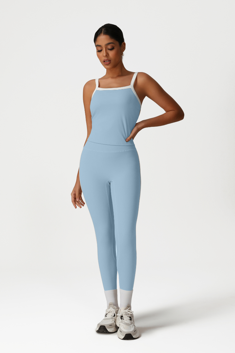 Women High-Waisted Color-Block Butt-Lifting Yoga Set: Vest + 9/10 Leggings