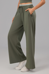 Women's Polka Dot Contrast Waistband Wide Leg Workout Pants