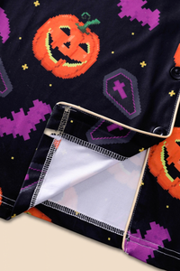 Women's Fall Halloween Pumpkin Bat Print Horror Pajama Set