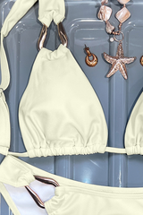 Women's Solid Pleated Backless Sexy Bikini