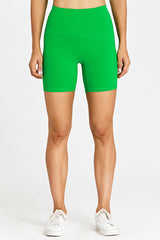 Solid High-Waisted Stretch Sports Shorts