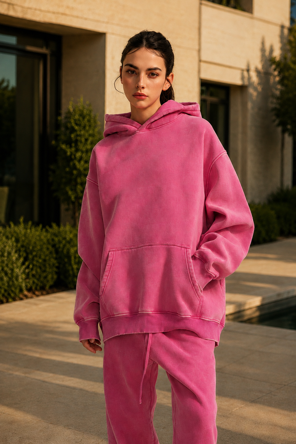Heavyweight washed velvet hooded sweatshirt