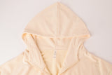 Drawstring Hem Casual  Loose Zipper  Hooded Sweatshirt