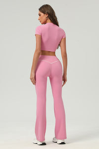 Women Urban Quick-Dry Color-Block Tennis Yoga Outfit Set With Crop Top & Flared Pants