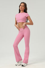 Women Urban Quick-Dry Color-Block Tennis Yoga Outfit Set With Crop Top & Flared Pants