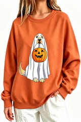 Women's Fall Ghost Dog Pumpkin Graphic Halloween Sweatshirt