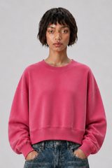 Women's Fall Solid Washed Cropped Crew Neck Sweatshirt