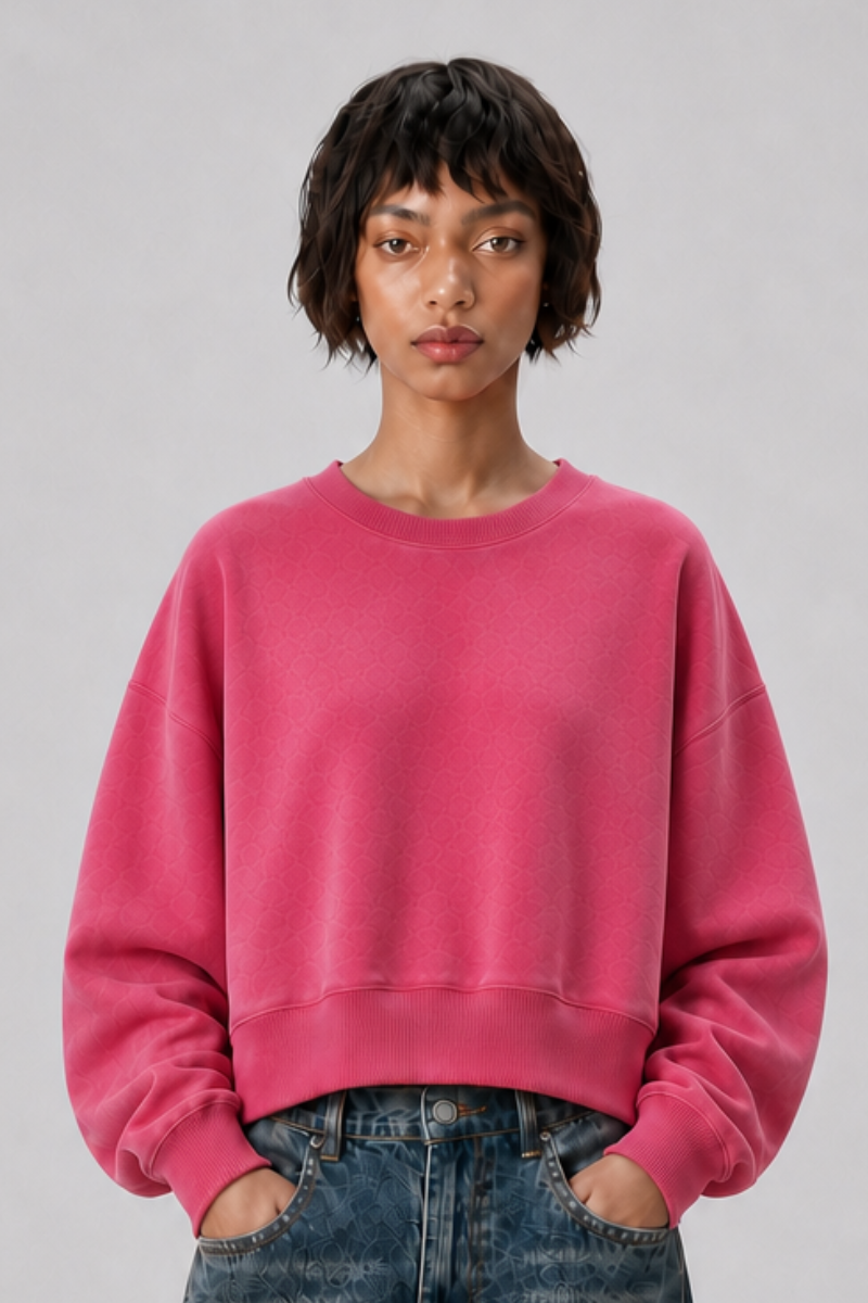 Women's Fall Solid Washed Cropped Crew Neck Sweatshirt