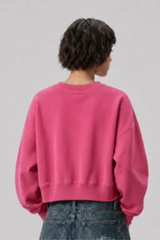 Women's Fall Solid Washed Cropped Crew Neck Sweatshirt