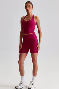 Women Solid Naked Sensation Yoga Set: High-Waisted Sculpting Shorts + Crisscross Back Support Bra