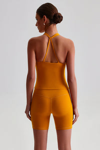 Women Solid Naked Sensation Yoga Set: High-Waisted Sculpting Shorts + Crisscross Back Support Bra
