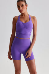 Women Solid Naked Sensation Yoga Set: High-Waisted Sculpting Shorts + Crisscross Back Support Bra
