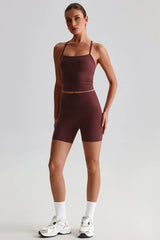 Women High-Waisted Peach Booty Yoga Set: Seamless Crotch Shorts + Y-Back Sports Bra
