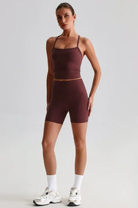 Women High-Waisted Peach Booty Yoga Set: Seamless Crotch Shorts + Y-Back Sports Bra