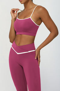 2 Pcs Set Women'S Color Contrast Yoga Bra + Yoga Leggings