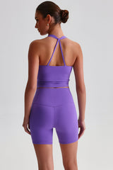 Women Solid Naked Sensation Yoga Set: High-Waisted Sculpting Shorts + Crisscross Back Support Bra