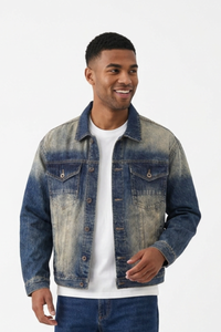 Men's Western Retro Color Block Classic Fit Denim Jacket