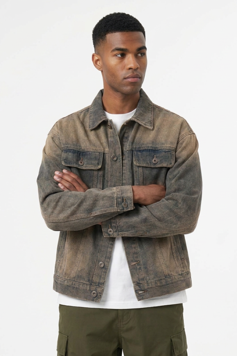 Men's Retro Dirty Wash Wasteland Style Denim Jacket