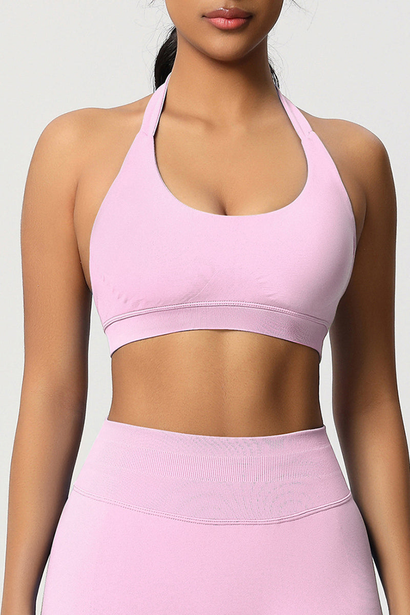Women Halter Neck Seamless Yoga Sports Bra - Breathable Support Top