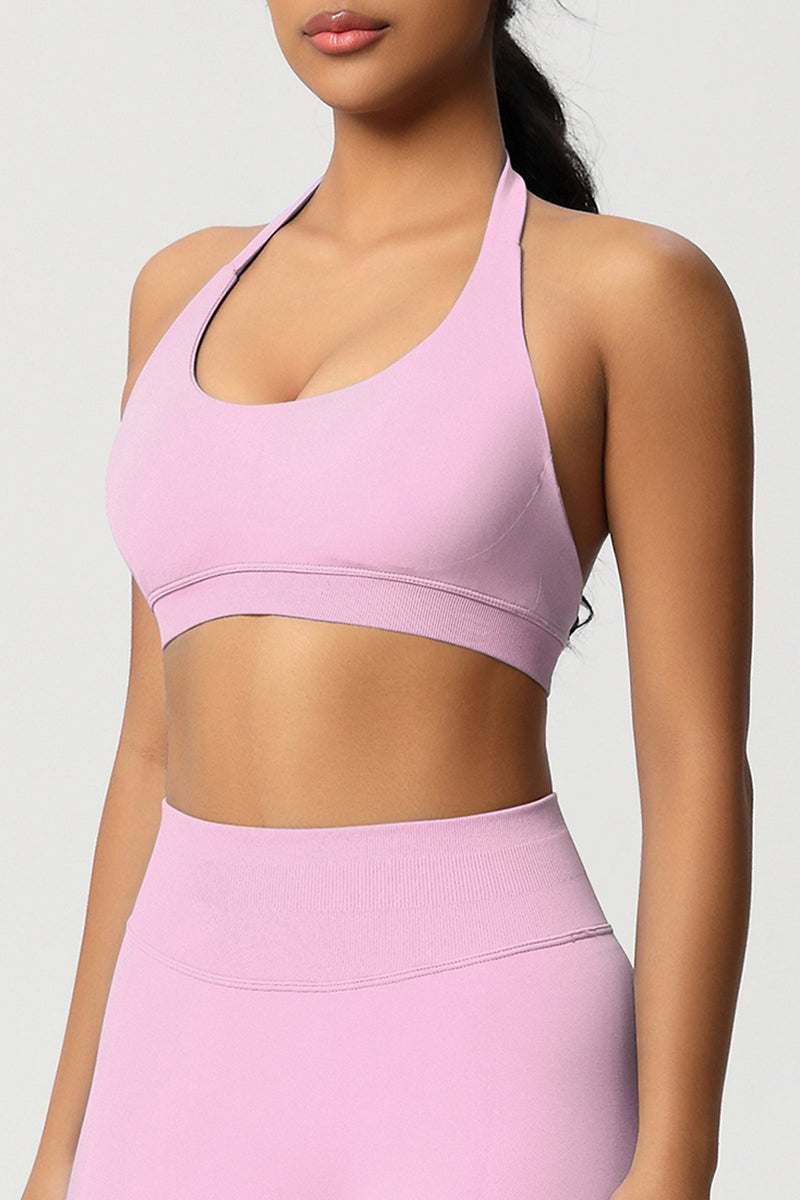 Women Halter Neck Seamless Yoga Sports Bra - Breathable Support Top