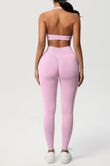 Women Seamless Knit Yoga Set: Halter Back Sports Bra + Sculpting Leggings