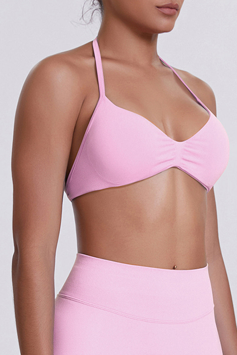Women Halter Neck Seamless Sports Bra - Breathable Backless Yoga Top