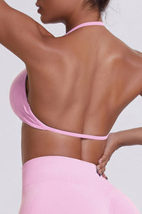 Women Halter Neck Seamless Sports Bra - Breathable Backless Yoga Top