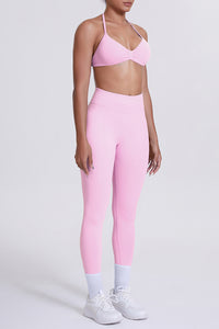 Women Seamless Yoga Set: High-Waisted Sculpting Leggings + Halter Neck Sports Bra