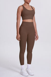 Women Cross-Back Yoga Set: High-Waisted Sculpting Leggings with Pocket + Cloud-Touch Sports Bra