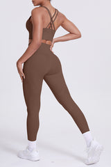 Women Cross-Back Yoga Set: High-Waisted Sculpting Leggings with Pocket + Cloud-Touch Sports Bra