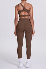 Women One-Shoulder Yoga Set: Naked-Feel High-Waisted Sculpting Leggings + Cross-Back Sports Bra