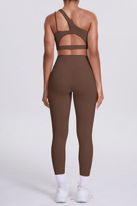 Women One-Shoulder Yoga Set: Naked-Feel High-Waisted Sculpting Leggings + Cross-Back Sports Bra