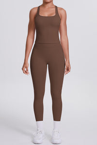 Women Naked-Feel Yoga Set: High-Waisted Pocket Leggings + Square Neck Sports Bra