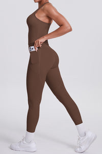 Women Naked-Feel Yoga Set: High-Waisted Pocket Leggings + Square Neck Sports Bra