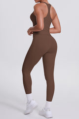 Women Naked-Feel Yoga Set: High-Waisted Pocket Leggings + Square Neck Sports Bra