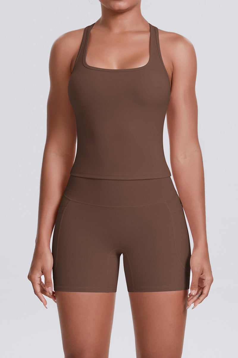 Women Naked-Feel Yoga Set: High-Waisted Sculpting Shorts + Cross-Back Sports Bra