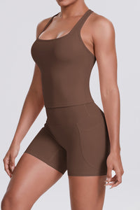 Women Naked-Feel Yoga Set: High-Waisted Sculpting Shorts + Cross-Back Sports Bra