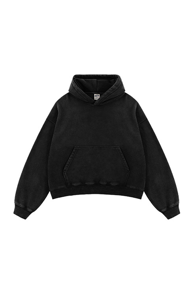 Unisex Boxy Fleece Hoodie: Distressed Vintage Short Wide Fit