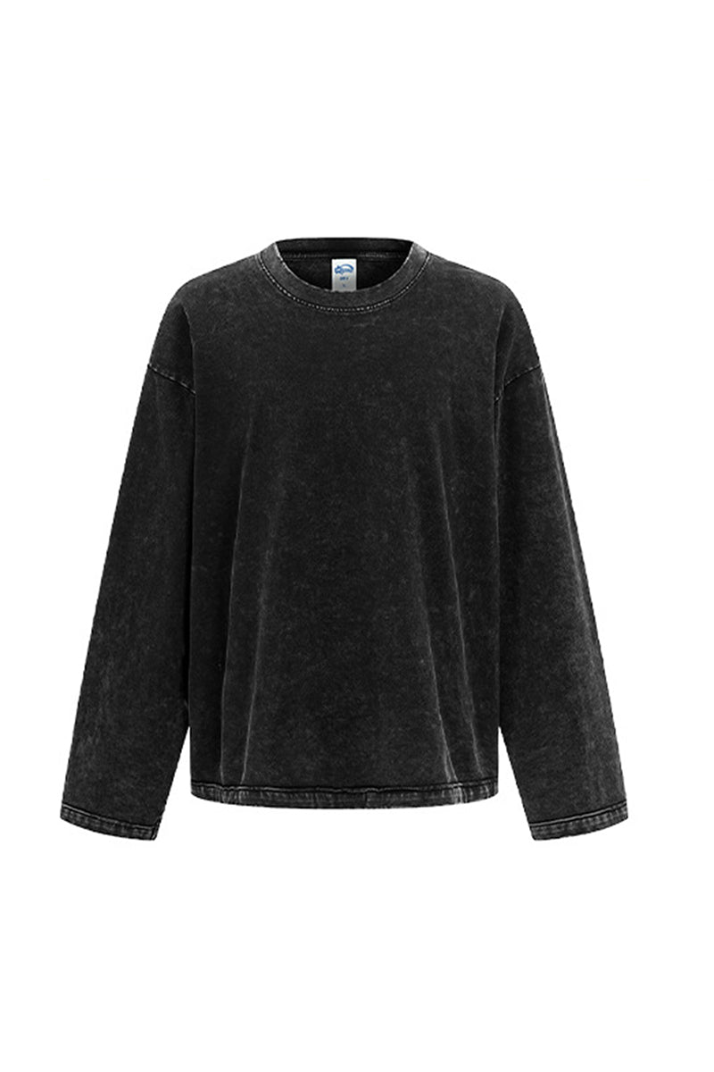 Men/Women Loose Fit Washed Cotton Contrast Stitch Long Sleeve Tee