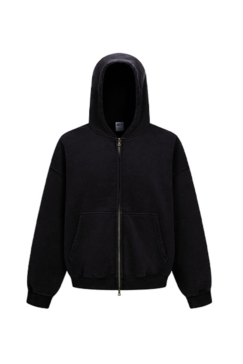 Unisex Fleece Boxy Zip Hoodie: Short Fit Wax Wash Retro Design